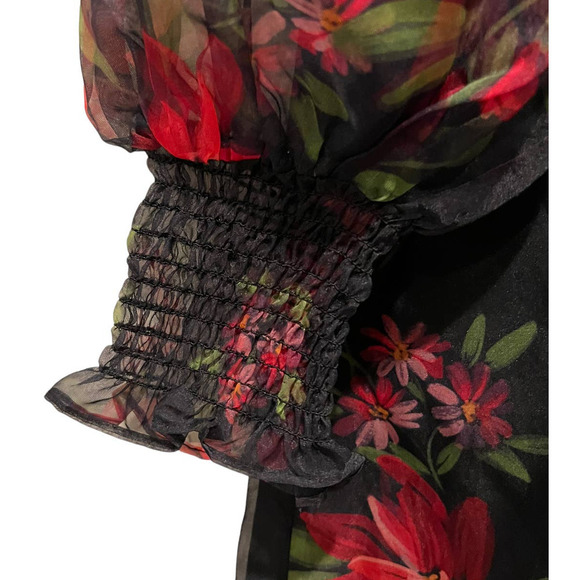 RACHEL PARCELL Floral Tie Neck Long Sleeve Satin Dress (10) - Picture 5 of 9